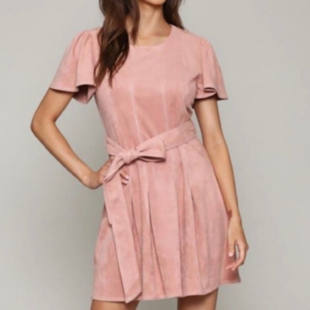 fab'rik Pink Peplum Mini Dress with Flutter Sleeves